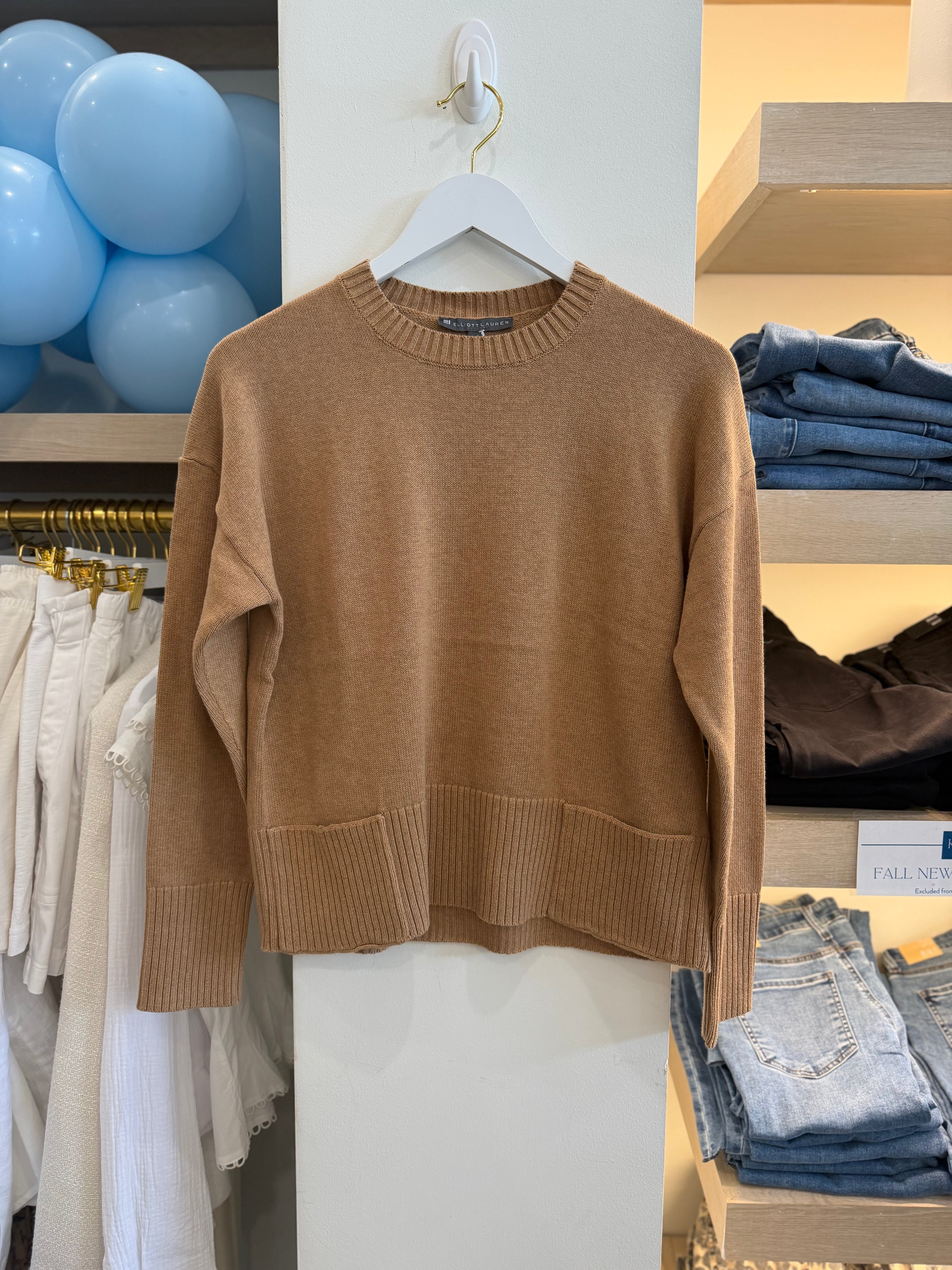 Crew Neck Sweater with Pocket | Camel