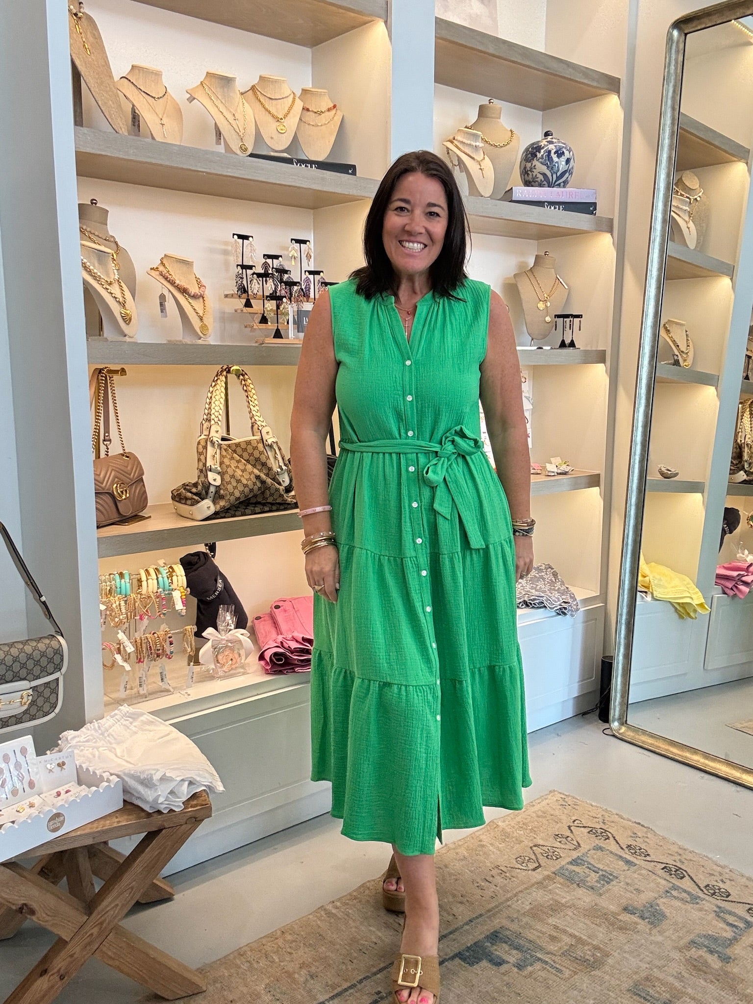 Drew Niko Gauze Dress in Grass - Lightweight and Breathable