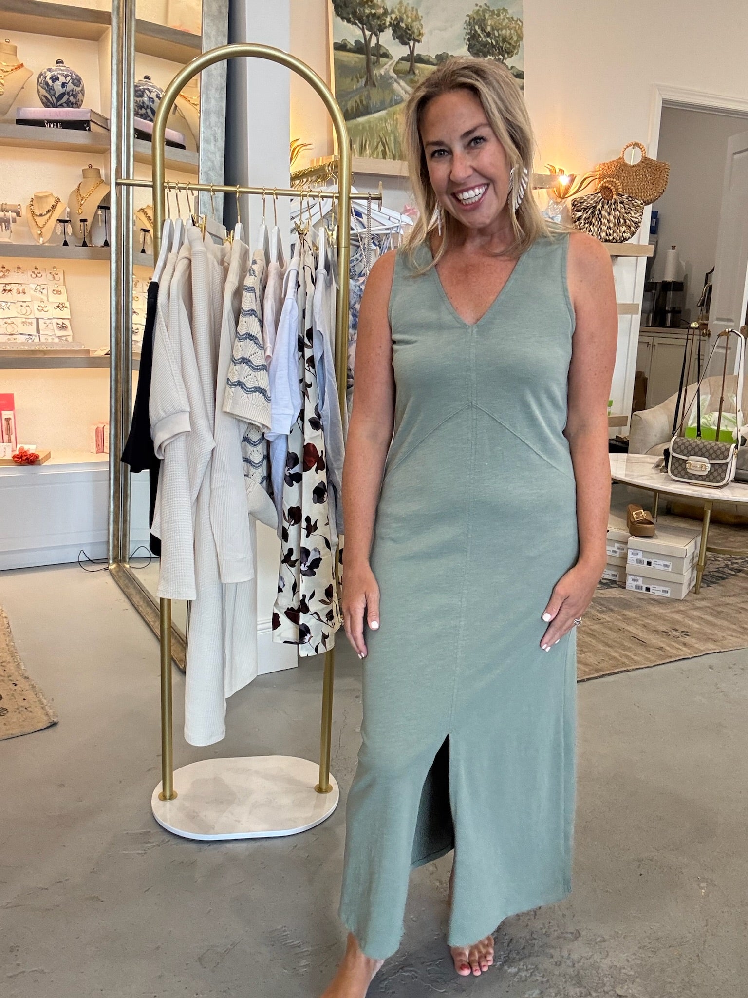 V-Neck Seamed Maxi Dress | Sage