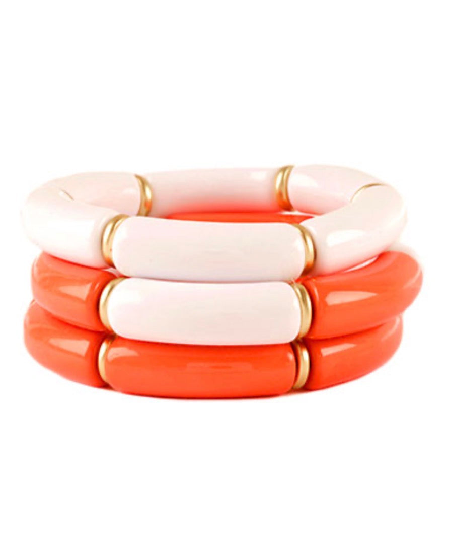 Chunky Tube Bracelet Stack | White & Orange