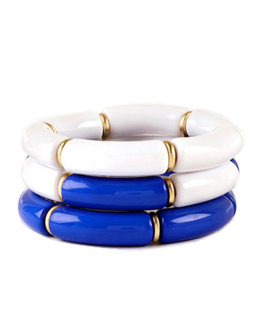 Chunky Tube Bracelet Stack | White & Blue