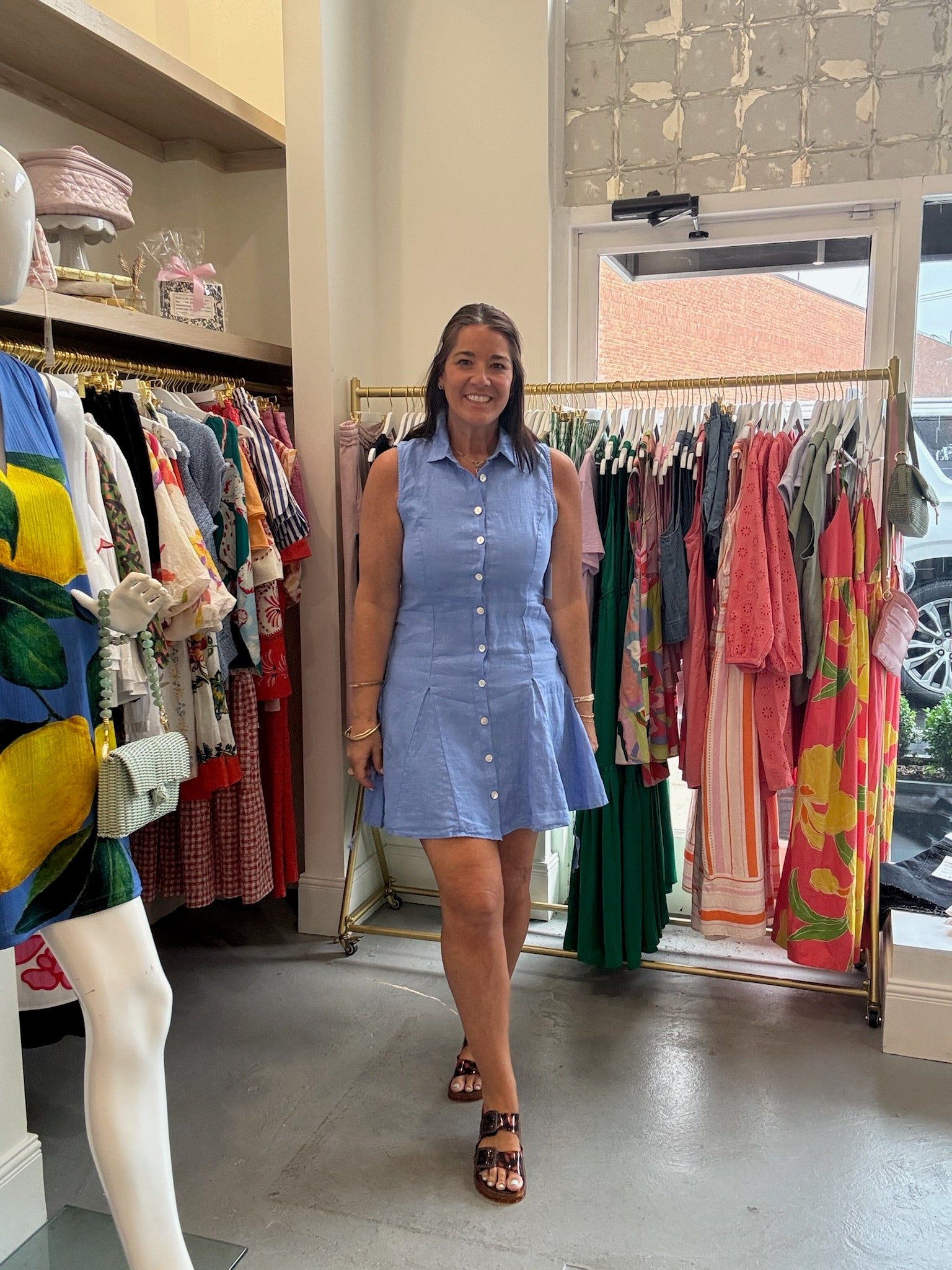 Sleeveless Seamed Shirt Dress I Ocean Blue
