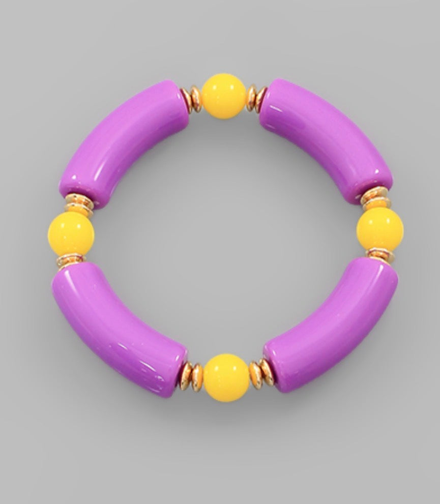 Disc Beaded Bracelet | Purple & Yellow