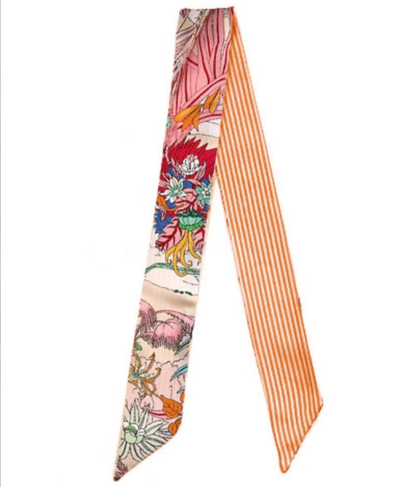 Skinny Print Bag Scarf | Orange Stripe & Floral