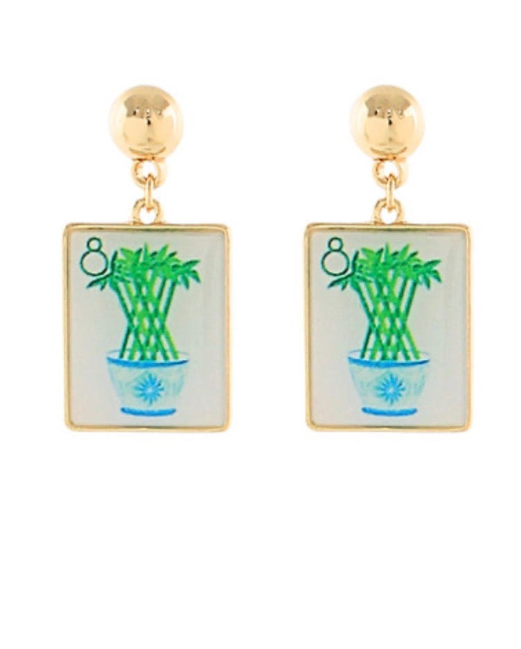Eight Bam Mahjong Drop Earrings