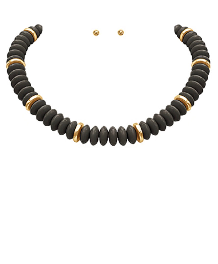 Rondelle Beaded Necklace | Black & Gold