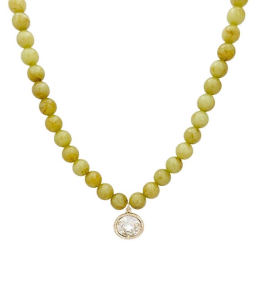 Marble Bead and Oval Stone Pendant Necklace | Olive
