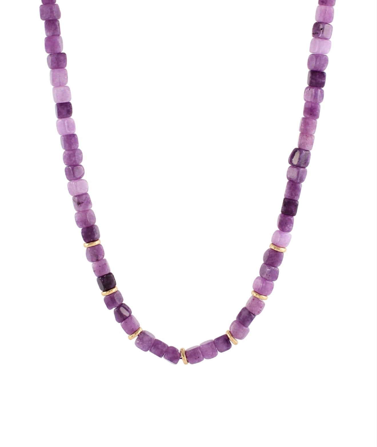 Cube Marble Stone & Disk Necklace | Purple