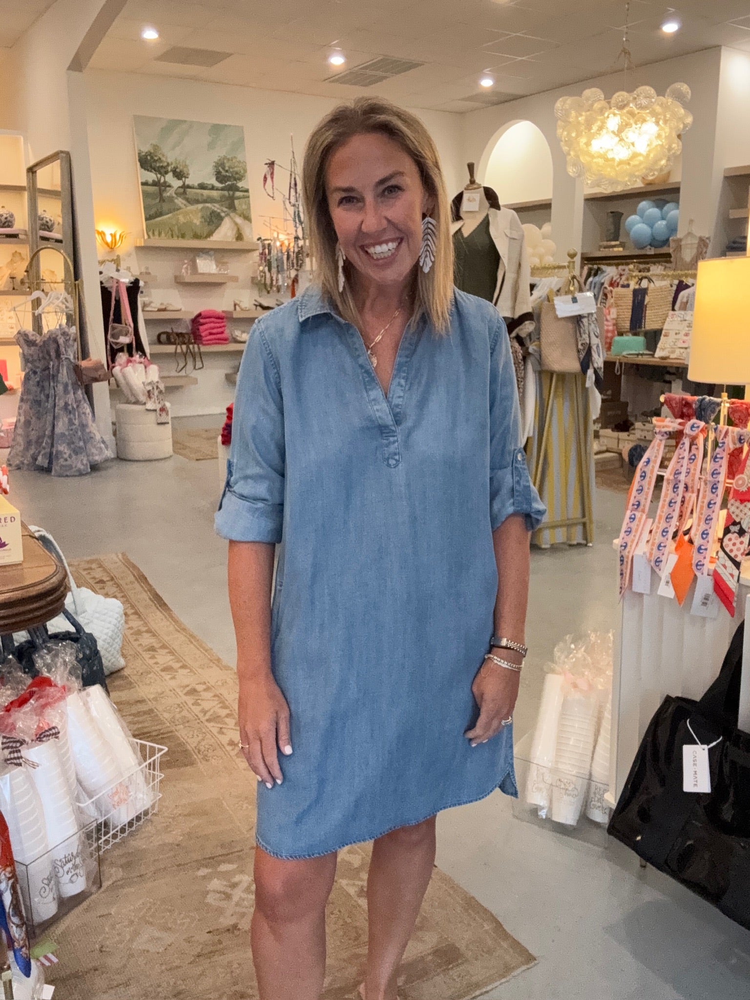BELLA DAHL Long Sleeve A-Line Dress in Indigo Harbor M
