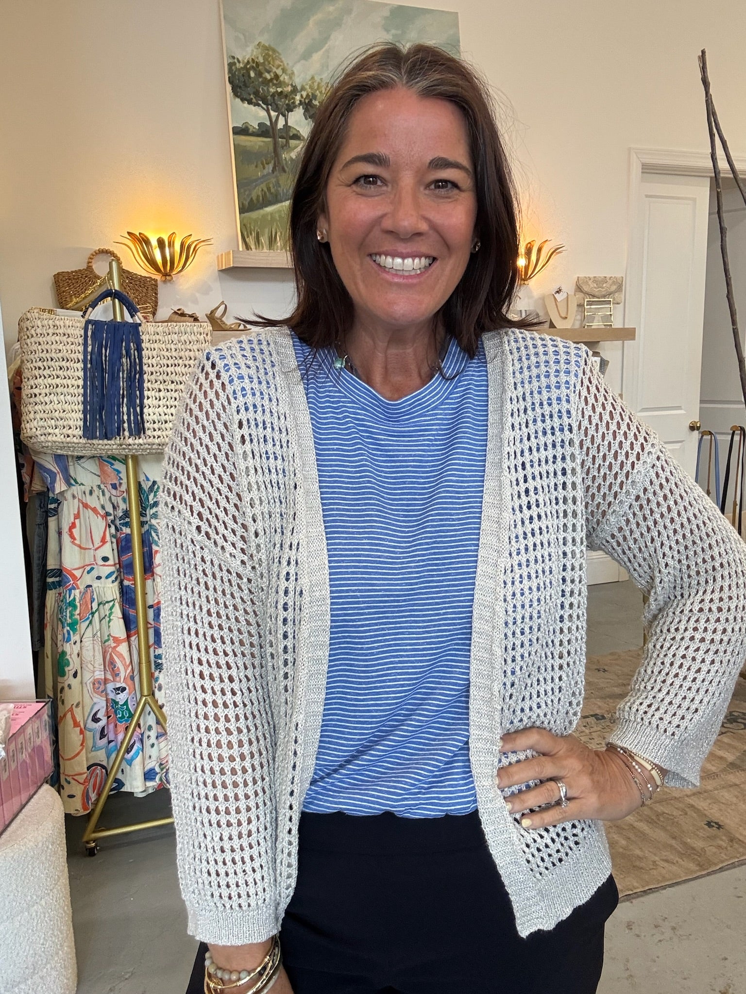 Piper Open Weave Cardigan | Silver