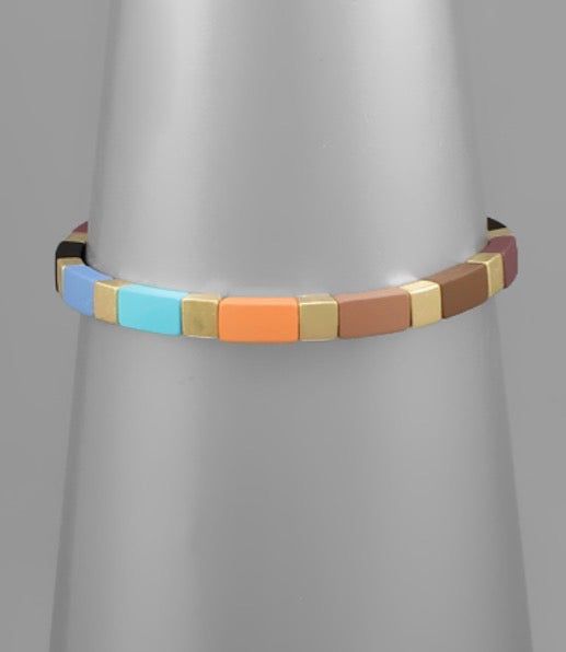 Color Coated Square Beaded Bracelet | Multi Blue