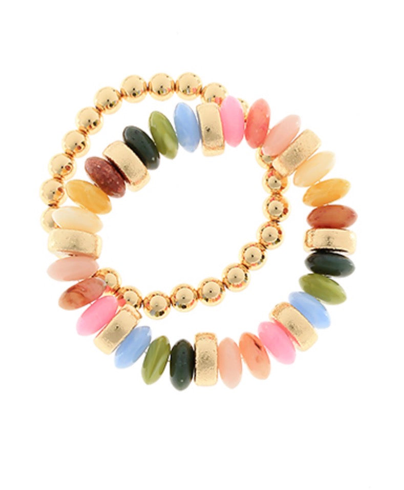 2 Row Rondelle Bracelet | Gold Multi