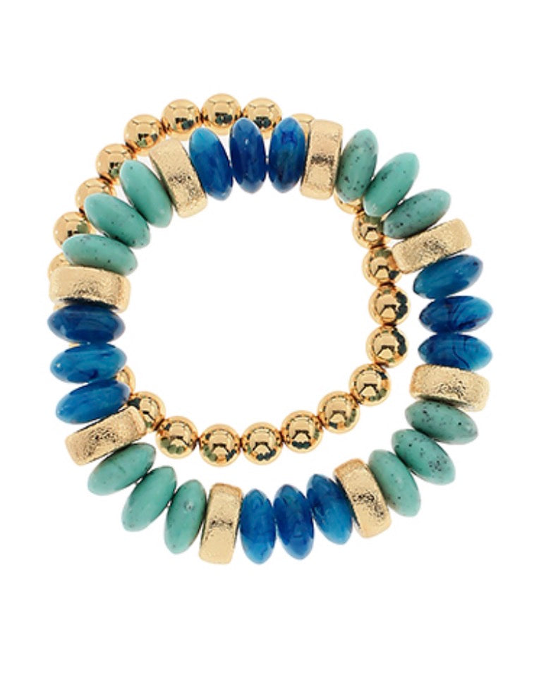 2 Row Rondelle Bracelet | Gold Turquoise
