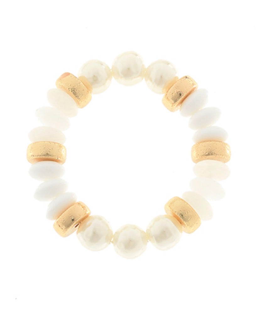 Pearl and Color Rondelle Beads Bracelet | White and Gold