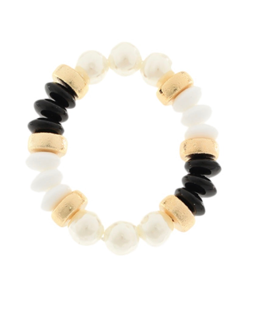 Pearl and Color Rondelle Beads Bracelet | Black and Gold