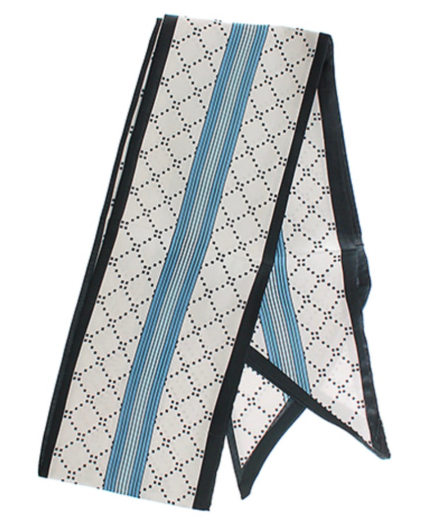 Dotted and Stripe Print Narrow Scarf | White Multi