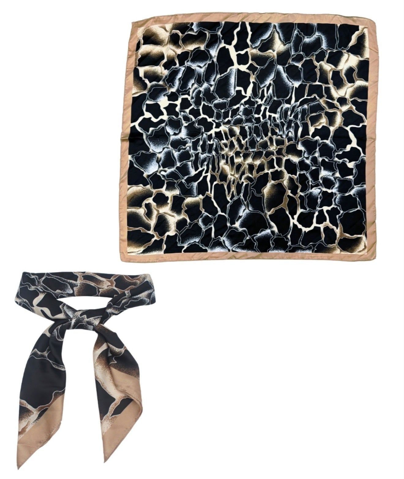 Printed Geometric Scarf | Taupe and Black