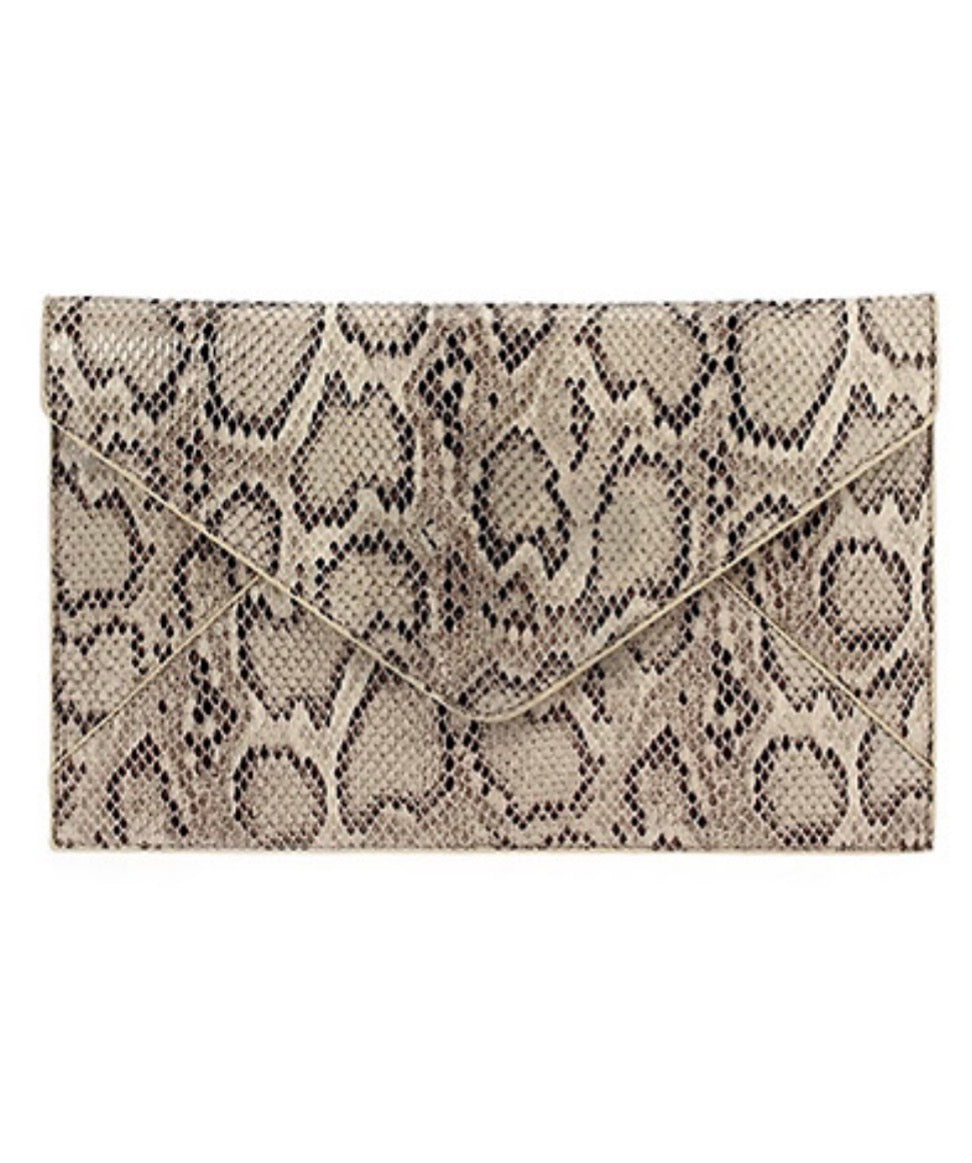 Python Envelope Clutch | Beige