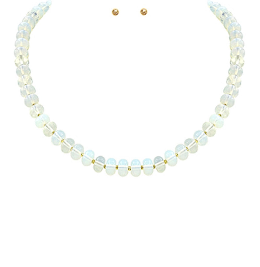Rondelle Stone Necklace | White Opal and Gold
