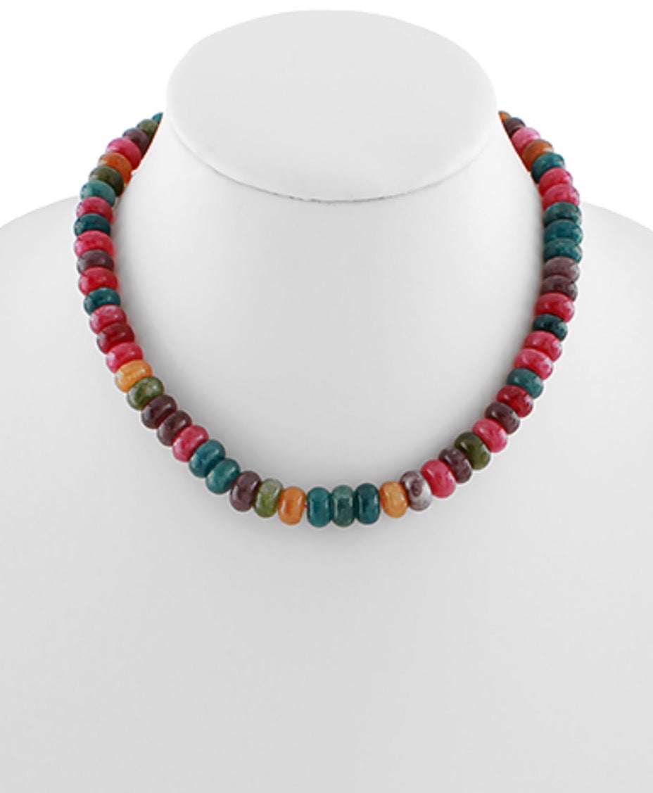 Large Rondelle Stone Necklace | Dark Multi