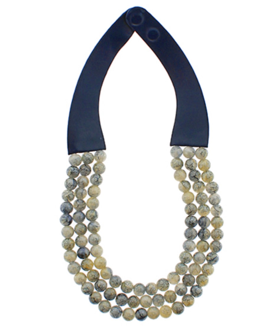 Three Row Glass Beads Necklace | Navy