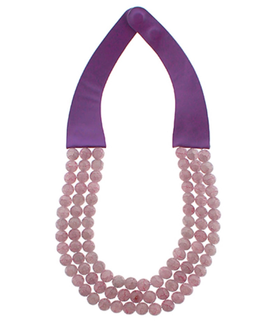 Three Row Glass Beads Necklace | Light Purple
