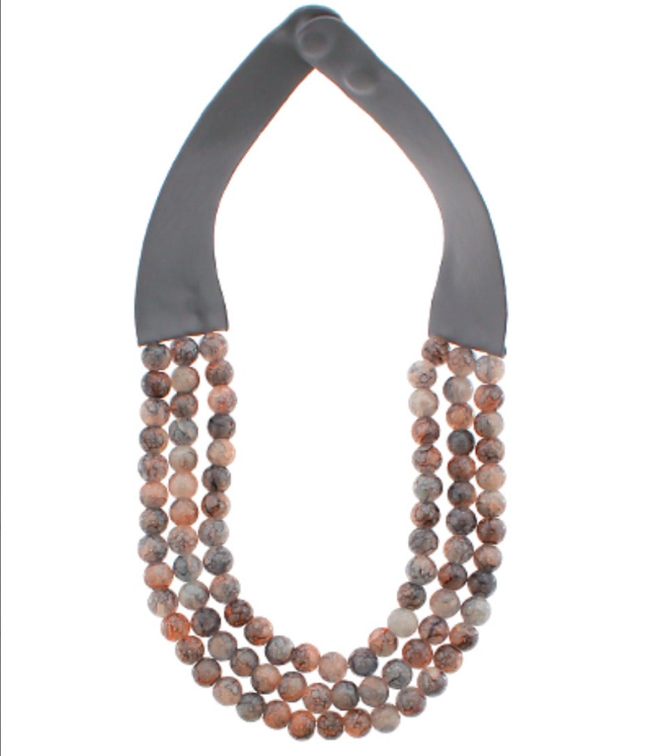 Three Row Glass Beads Necklace | Grey