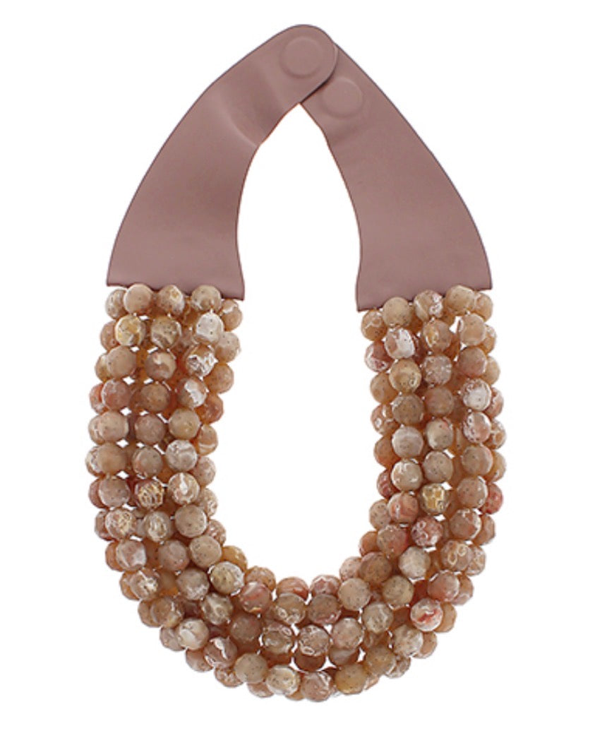 Agate Ball Bead Magnetic Clasp Necklace | Brown