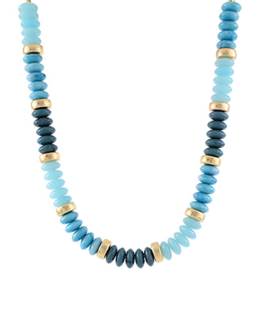 Rondelle and Metal Beads Necklace | Turquoise and Gold