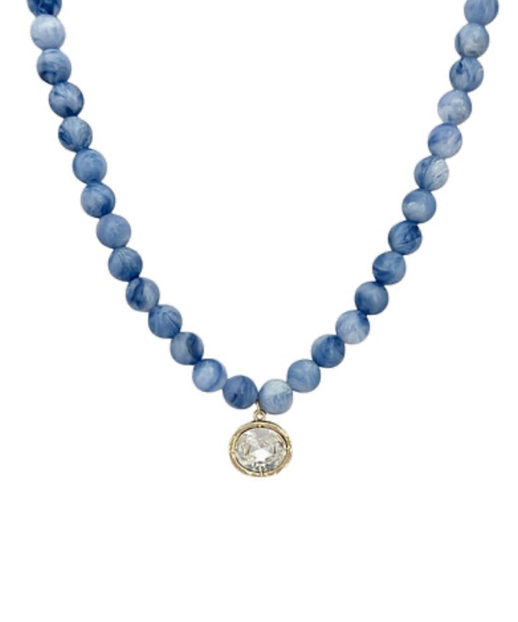 Oval Stone Pendant Necklace | Blue