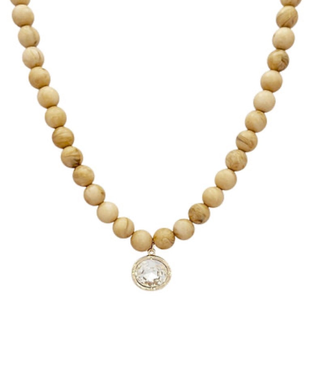 Oval Stone Pendant Necklace | Light Brown