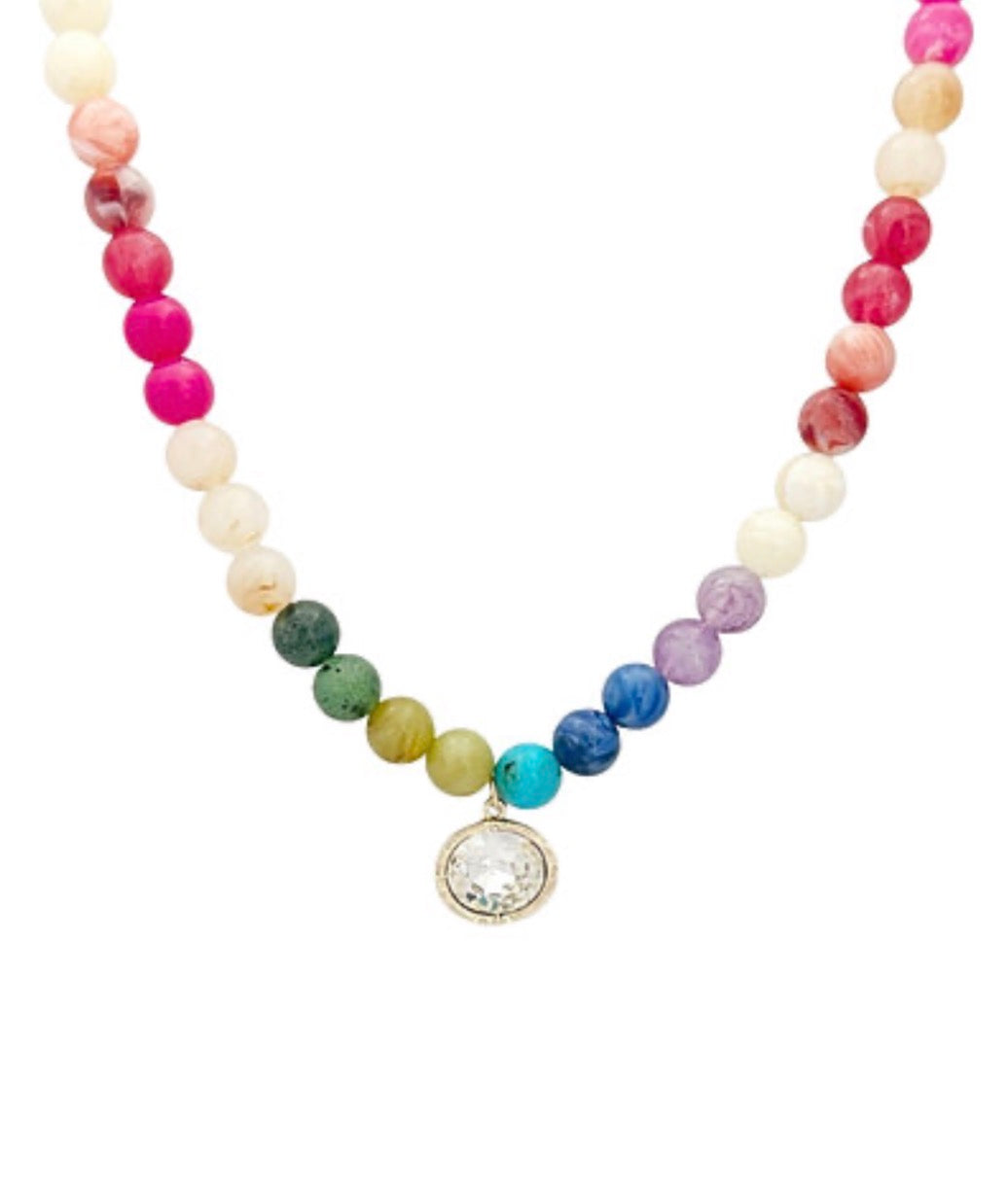 Oval Stone Pendant Necklace | Multi