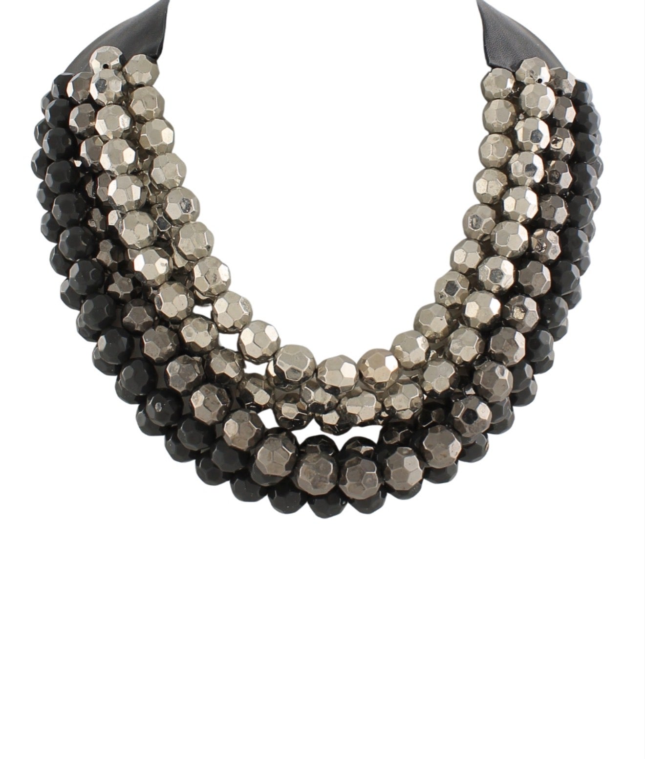 Seven Layered Multi Color Faceted Bead Necklace | Black and Rhodium