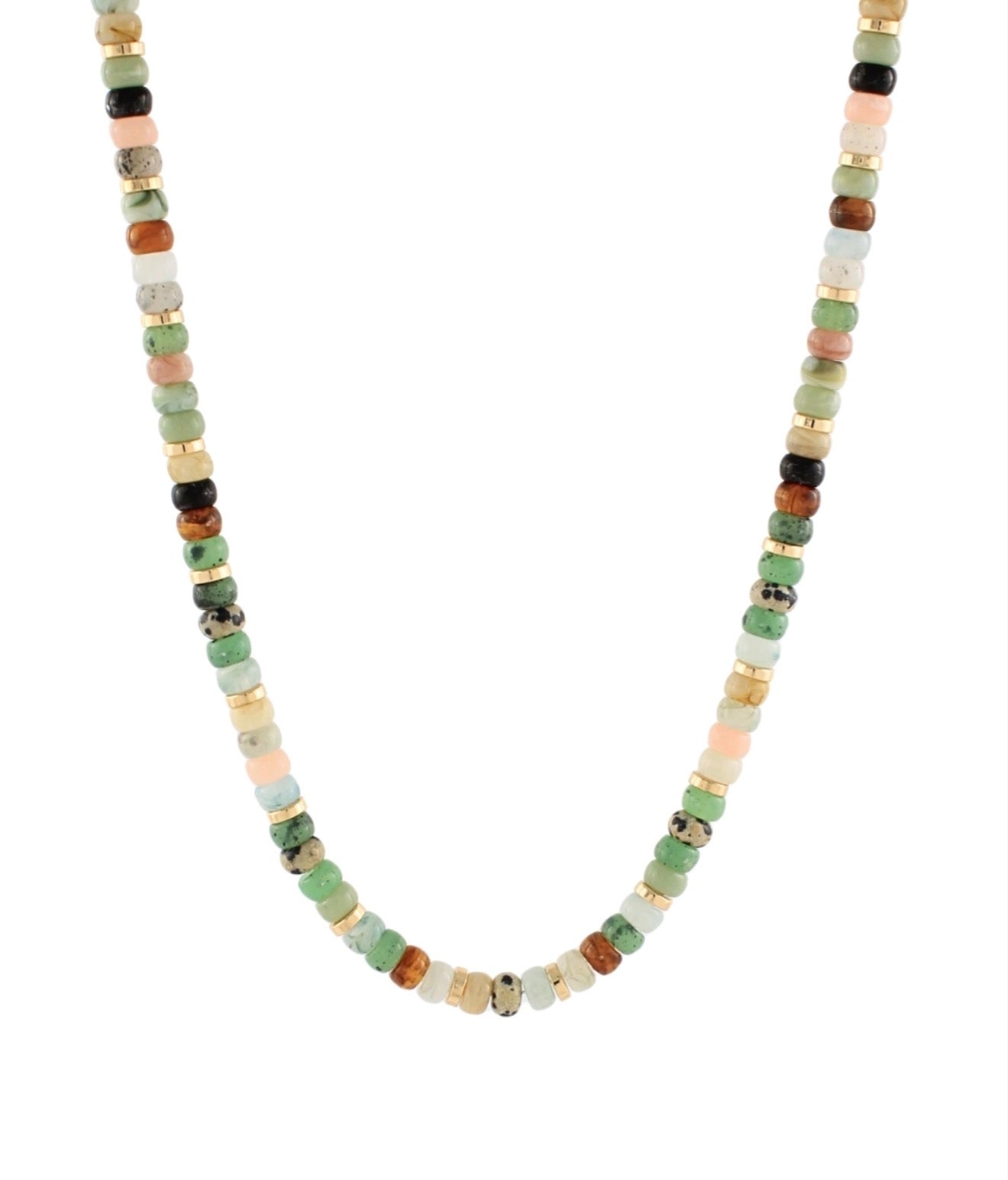Mixed Bead Short Necklace | Green and Gold