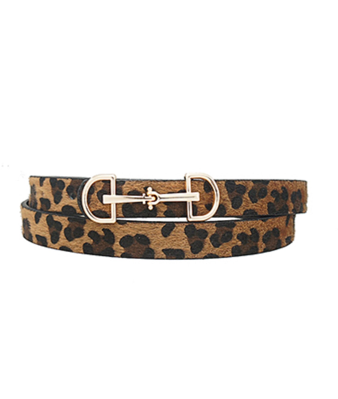 Horse Bit Buckle Skinny Belt | Leopard