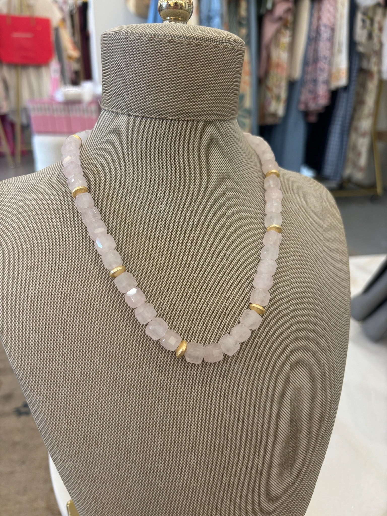Pink Stones and Gold Disc Necklace
