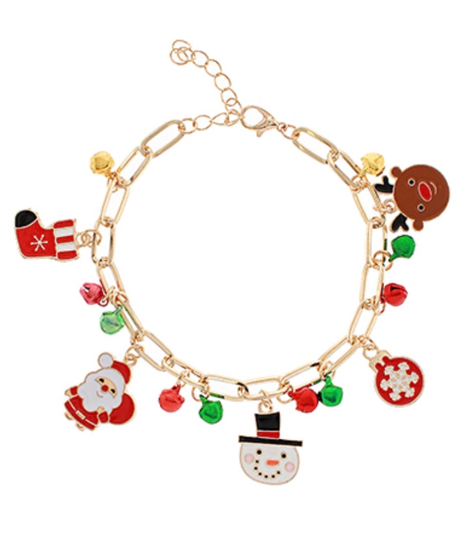 Christmas Snowman & Multi Charm Bracelet | Red, Green & Gold