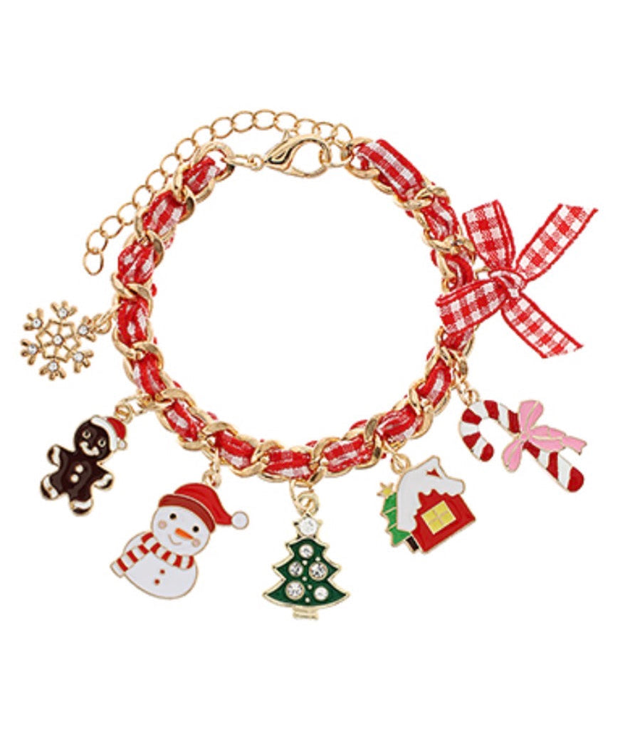 Christmas Snowman & Multi Charm Bracelet | Gold & Pink