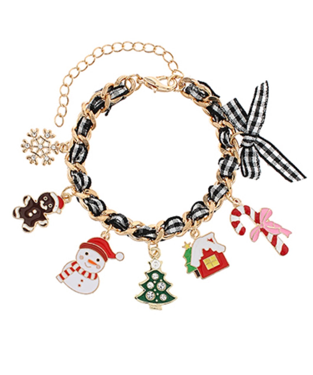 Christmas Snowman & Multi Charm Bracelet | Gold & Black