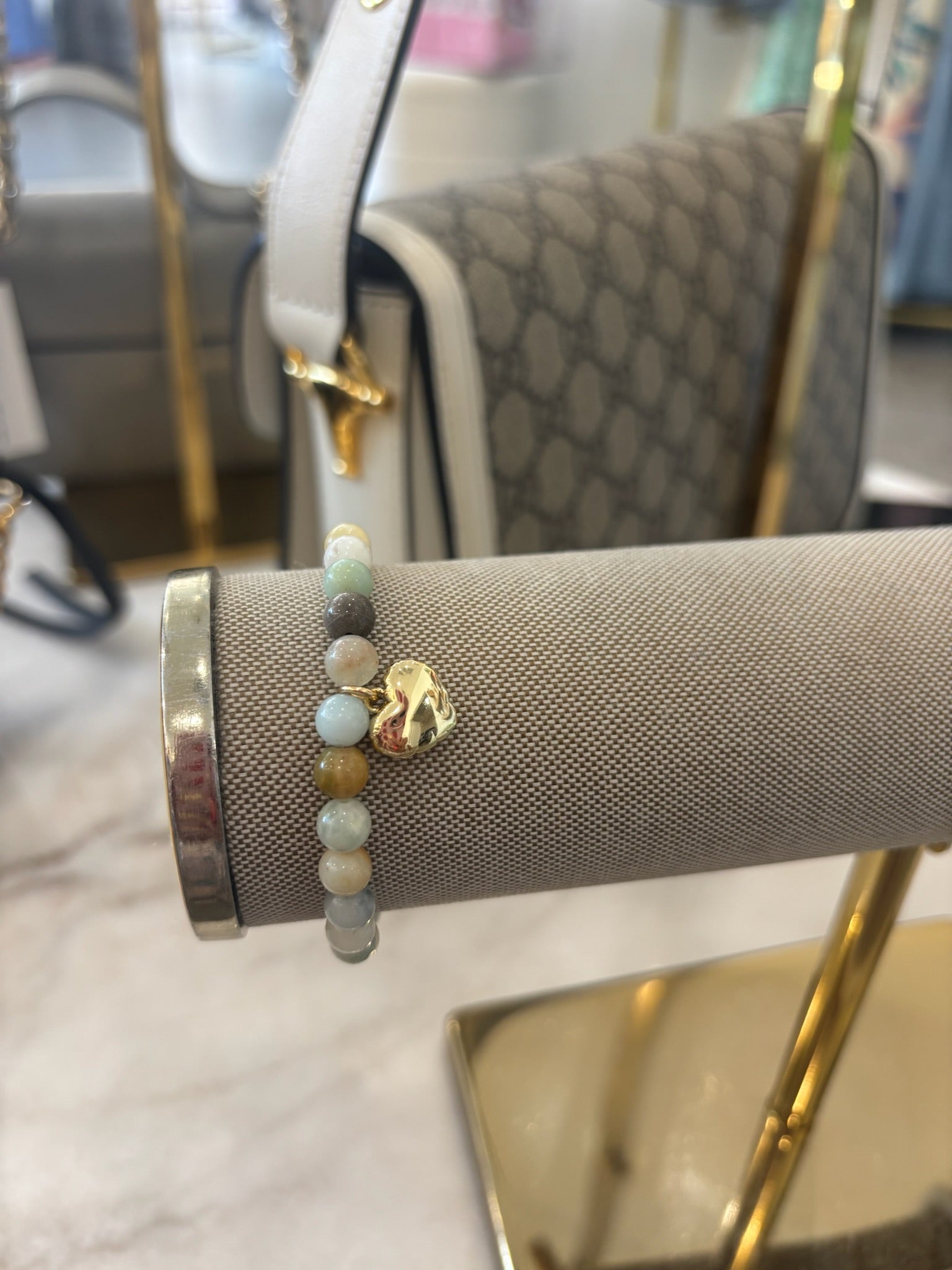 Amazonite Beaded Bracelet | Puff Heart