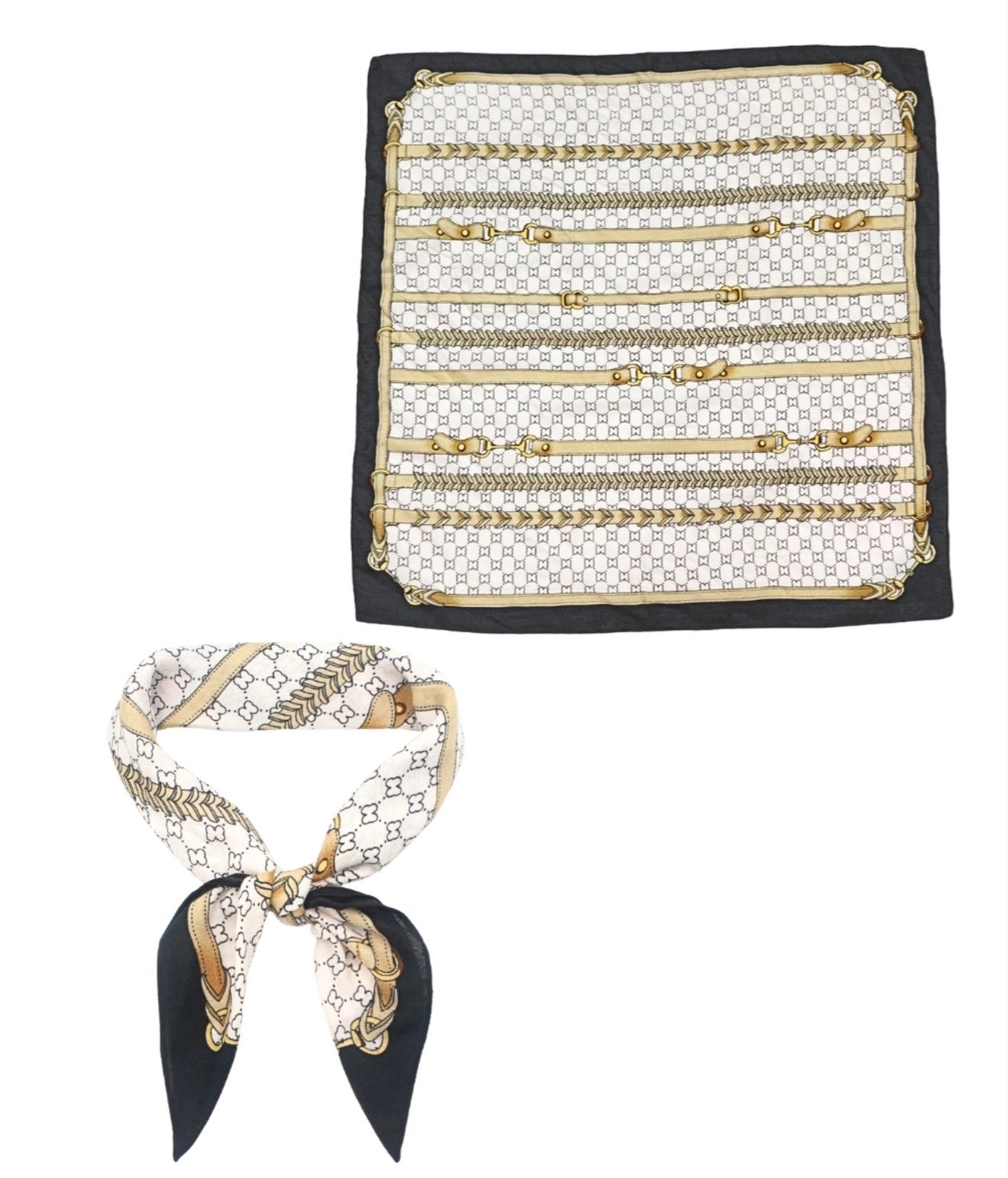 Horsebit Strap Print Bandana Scarf | White