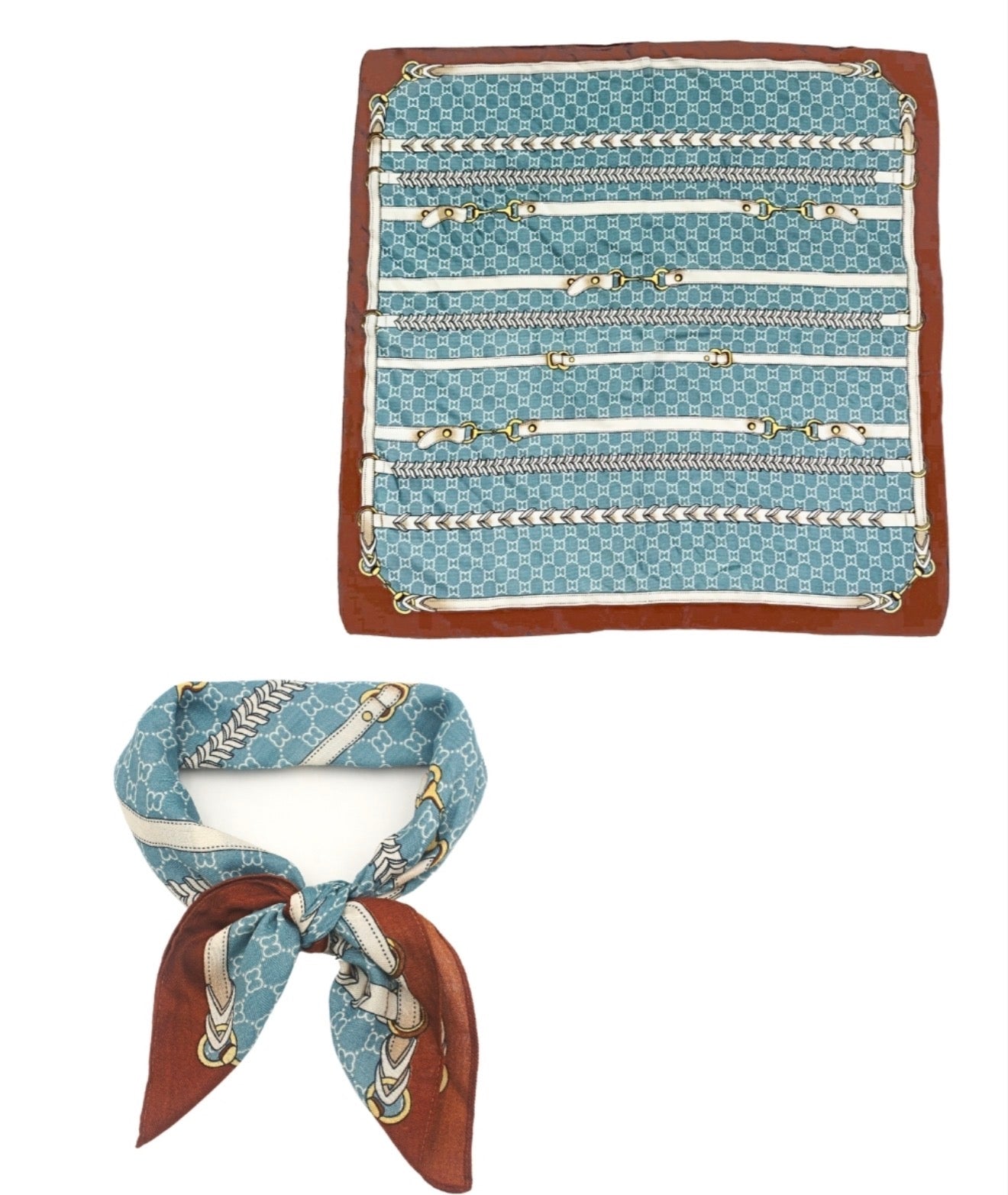 Horsebit Strap Print Bandana Scarf | Teal