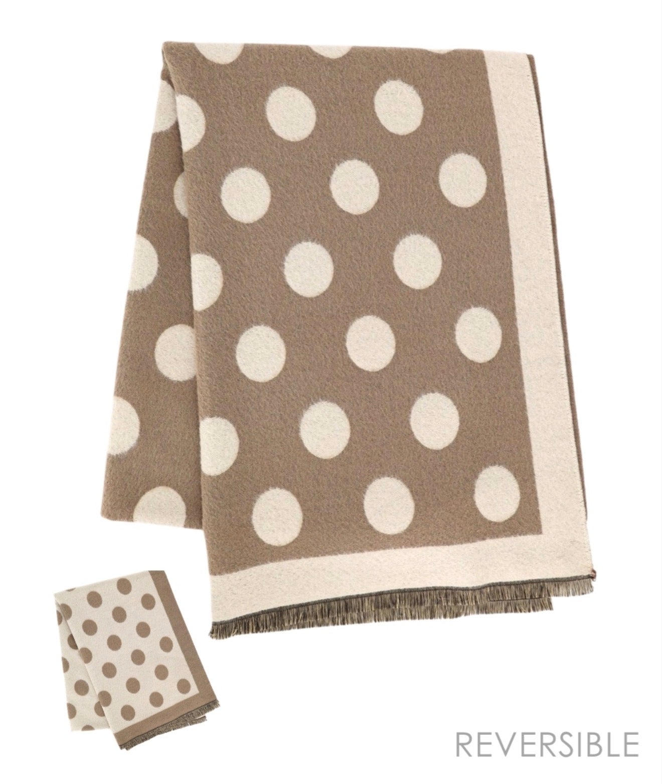 Twotone Polka Dot Reversible Scarf | Taupe & Ivory