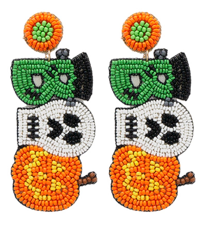 Boo Pumpkin & Skull Drop Earrings