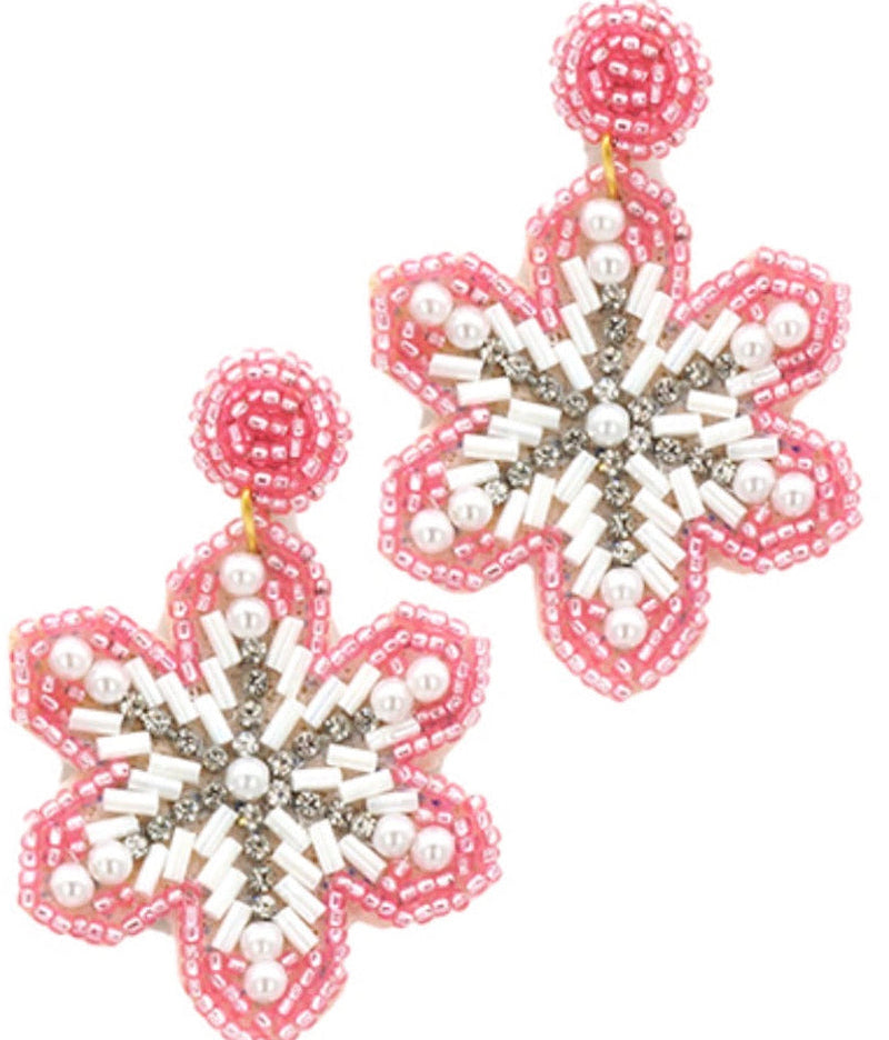 Snowflake Seed Bead Earrings | Pink