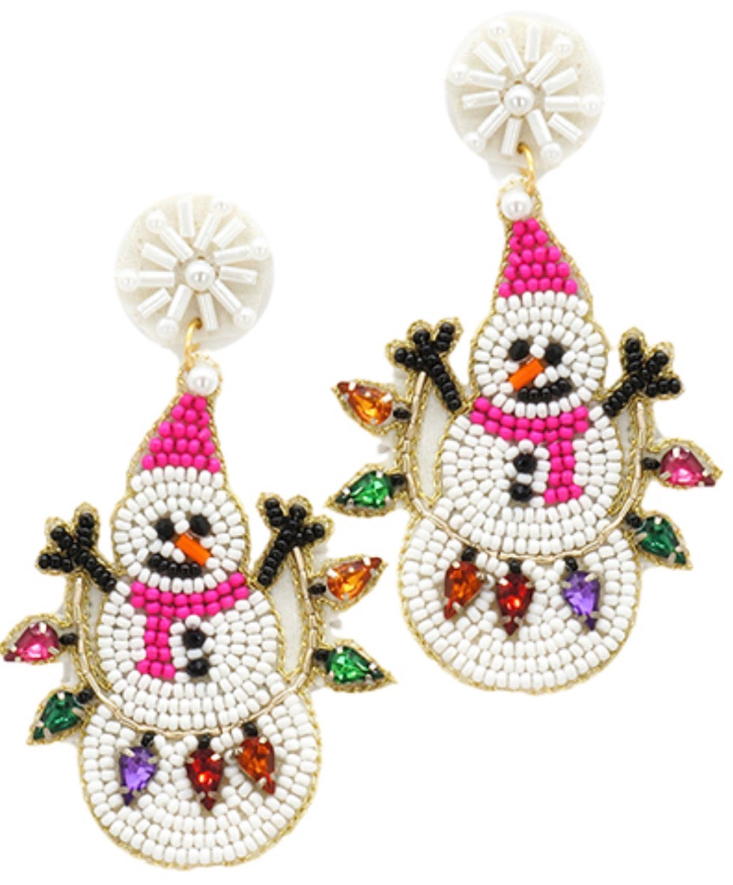 Christmas Lights & Snowman Earrings | White