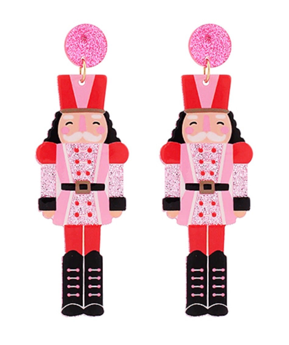 Christmas Nutcracker Acrylic Earrings | Pink Multi