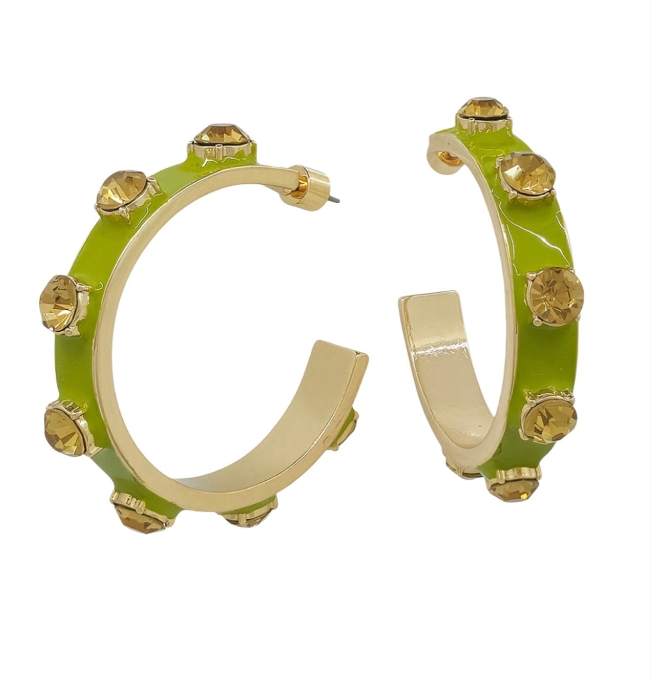 Round Stone Station Hoops | Olive