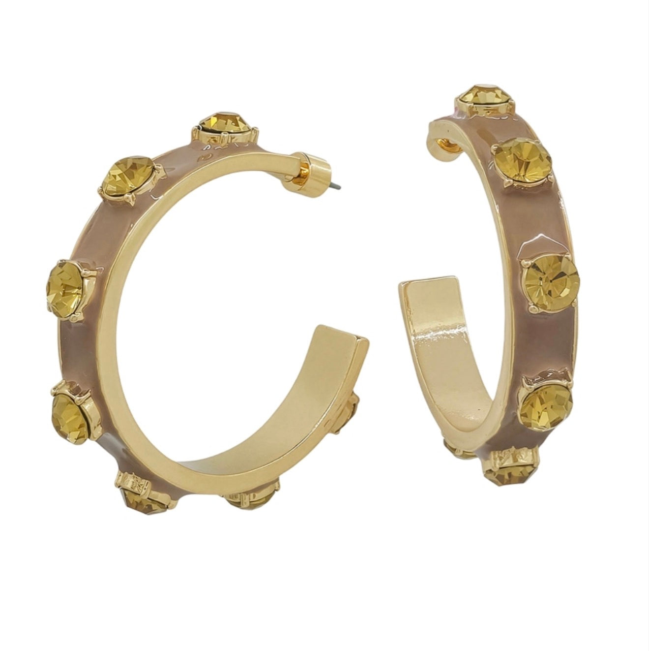 Round Stone Station Hoops | Brown
