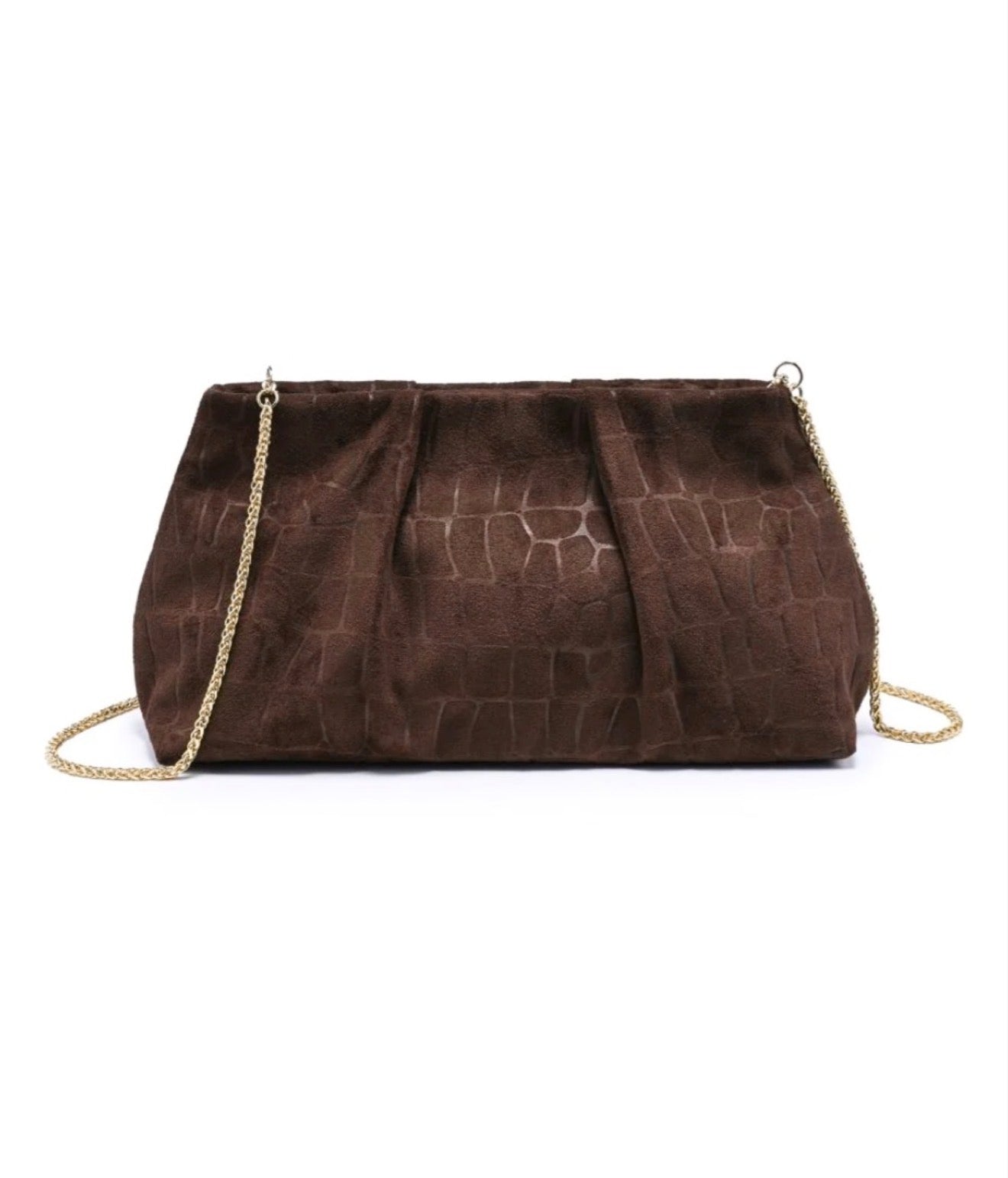 Croco Print Faux Suede Purse | Chocolate